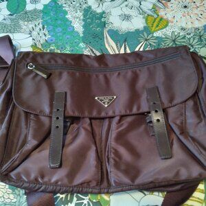 Prada Authentic Vintage Large Nylon/Leather Messenger Bag- Burgundy